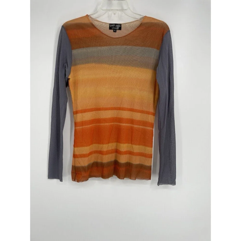 Petit Pois by Viviana G Mesh Top Orange 2 Piece Long Sleeve Top Artsy Y2K USA